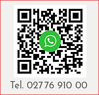 QR-Code Icon der in der mitte das grüne WhatsApp-Zeichen beeinhaltet. Darunter steht die Telefonnummer 0277691000